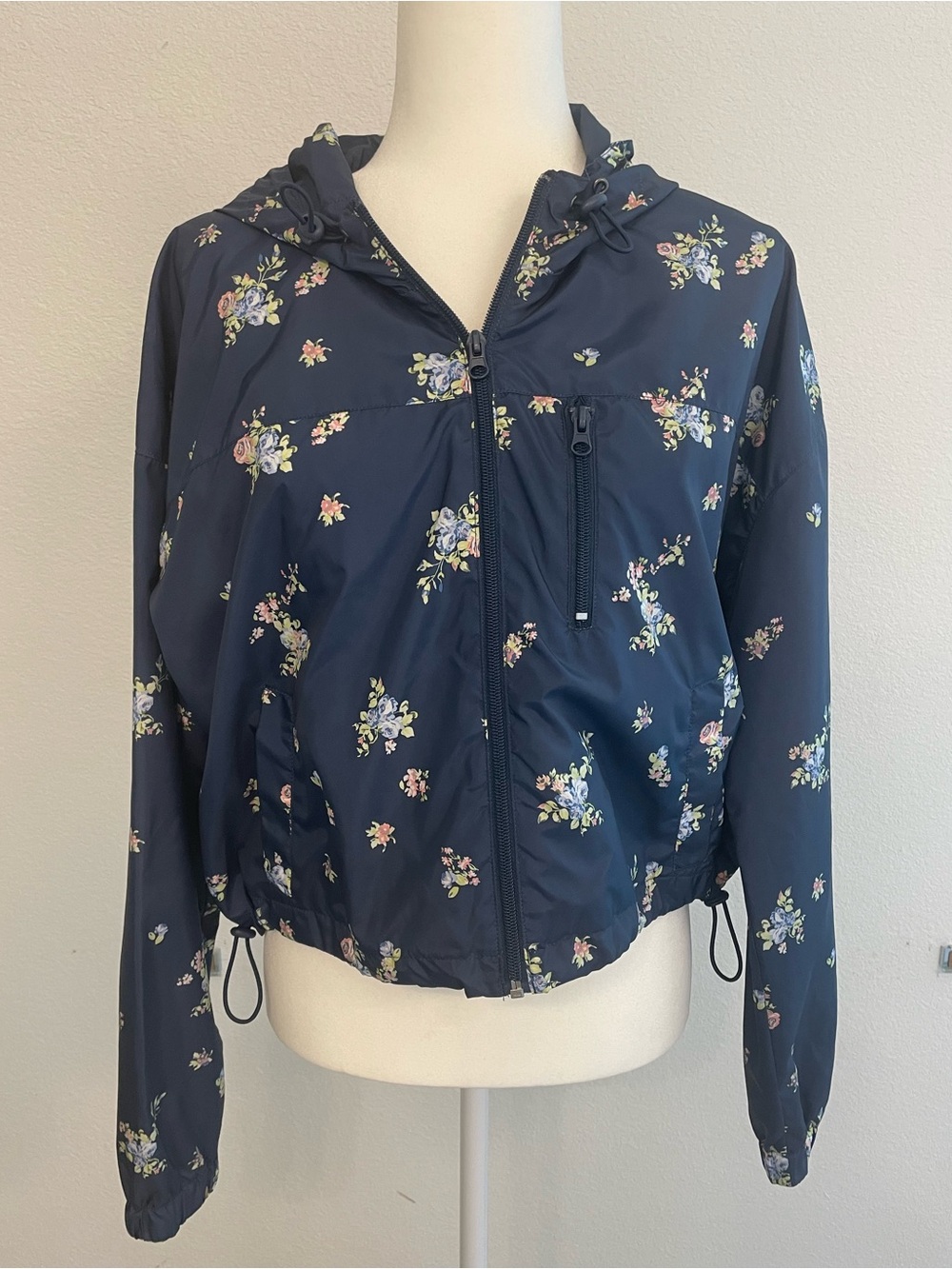 Wild Fable Navy Floral Hooded Windbreaker Jacket